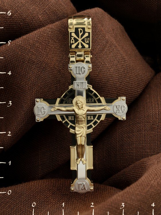 Крест из лимонного золота c эмалью и эбеновым деревом