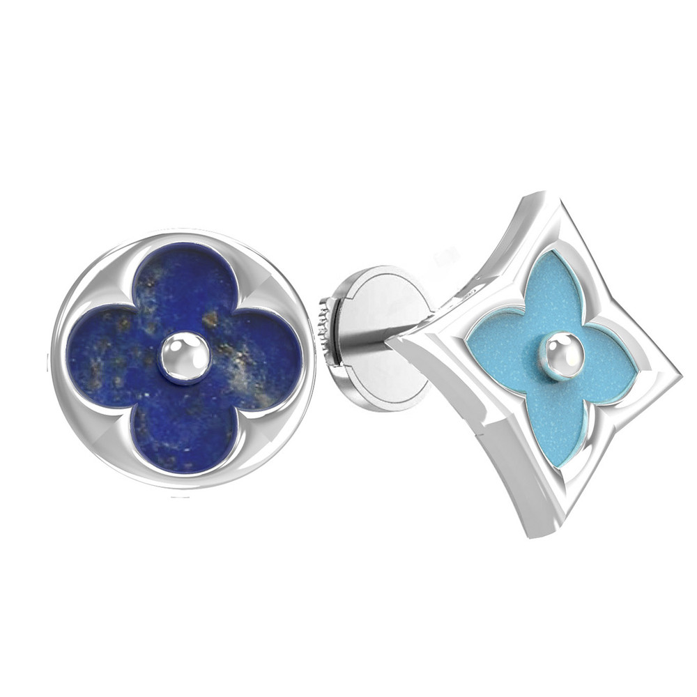 Серьги из белого золота c бирюзой и лазуритом