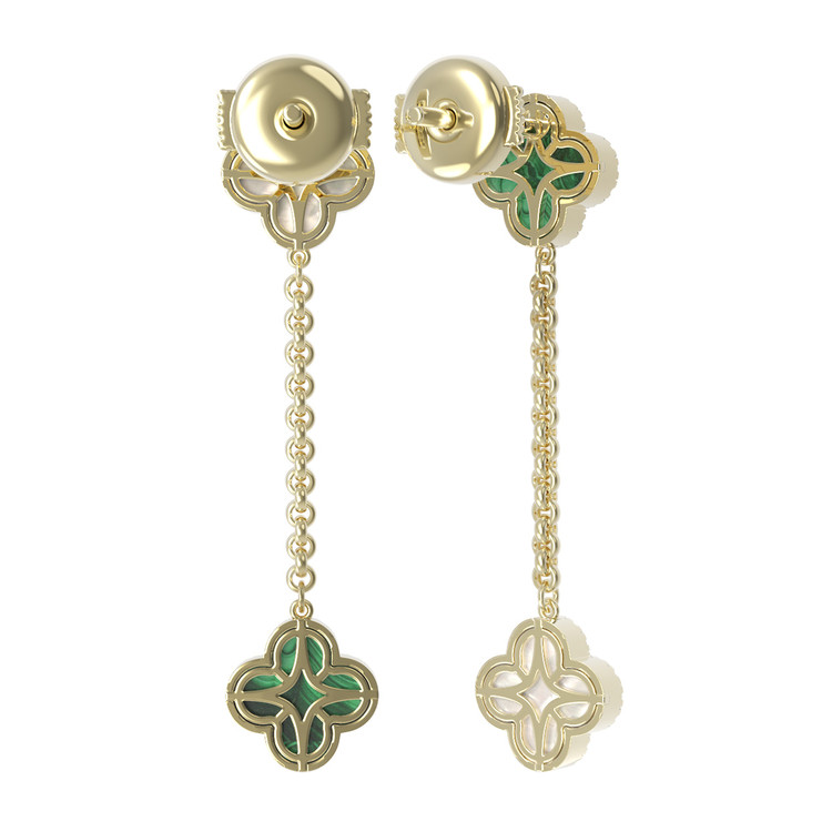 Серьги из лимонного золота c бриллиантами, малахитом и перламутром