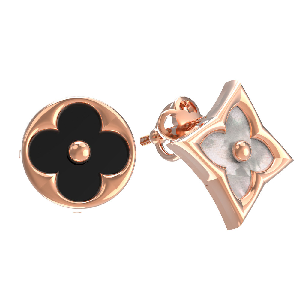 Серьги из золота c ониксом и перламутром