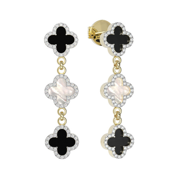 Серьги из лимонного золота c бриллиантами, ониксом и перламутром