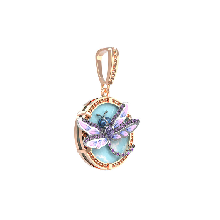 Подвеска из золота c бирюзой, аметистом и эмалью