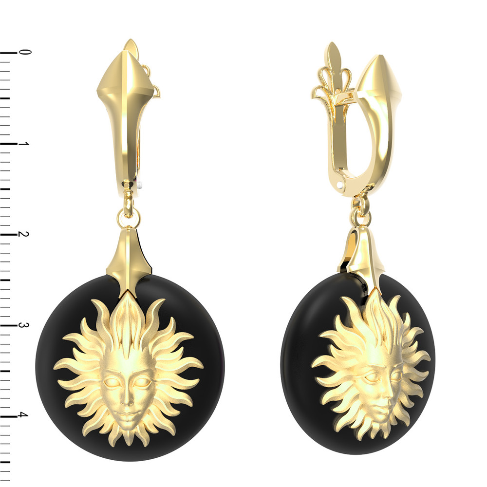 Серьги из лимонного золота c ониксом