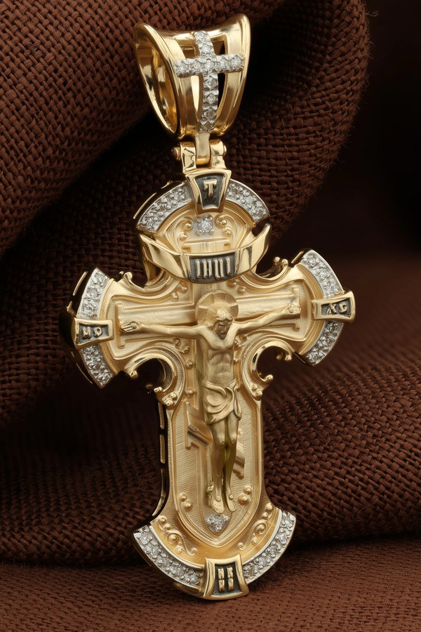 Крест из лимонного золота c бриллиантами