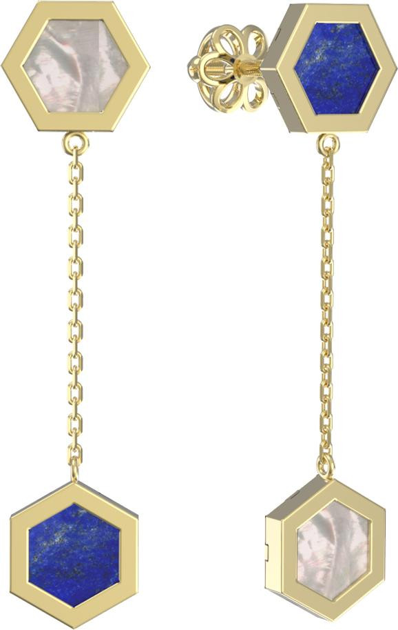 Серьги из лимонного золота c лазуритом и перламутром