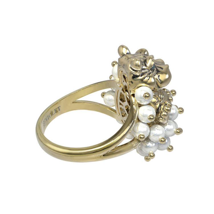 Кольцо из лимонного золота c эмалью и жемчугом