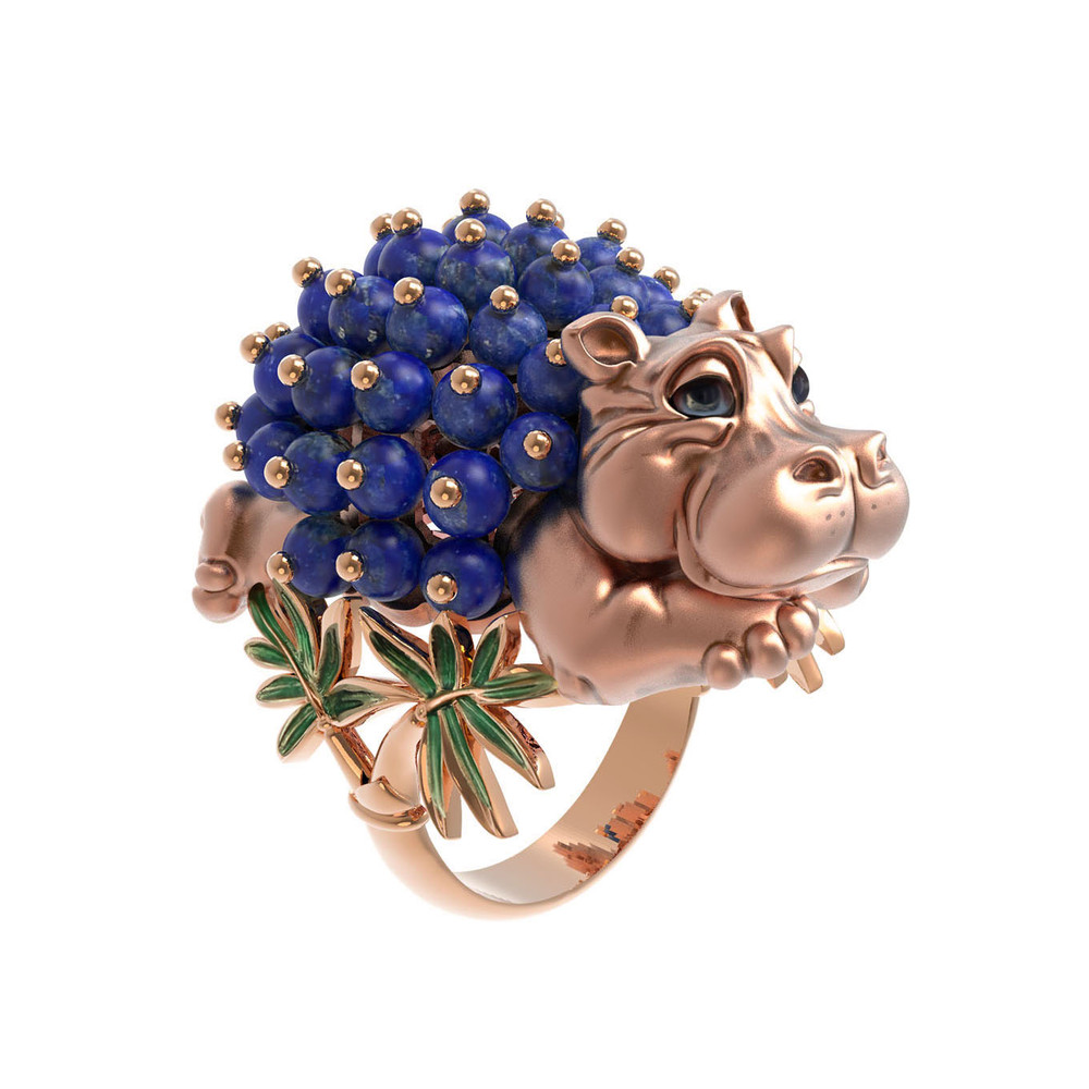 Кольцо из золота c эмалью и лазуритом