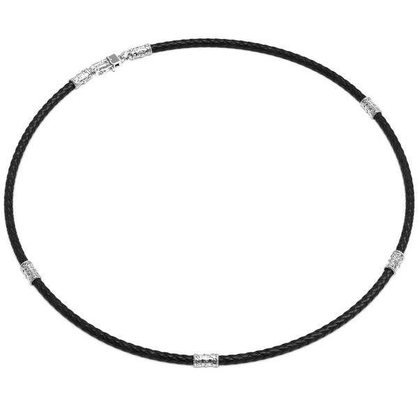 Гайтан из белого золота c кожаным шнурком