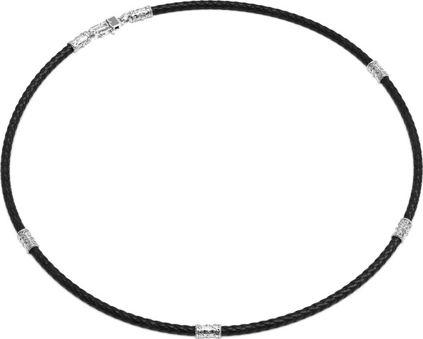 Гайтан из белого золота c кожаным шнурком