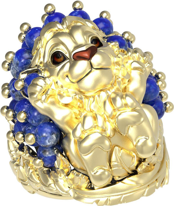 Кольцо из лимонного золота c эмалью и лазуритом