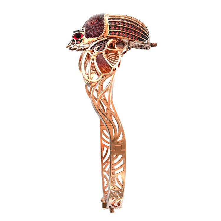 Браслет из золота c эмалью, фианитом, гранатом и эмалью