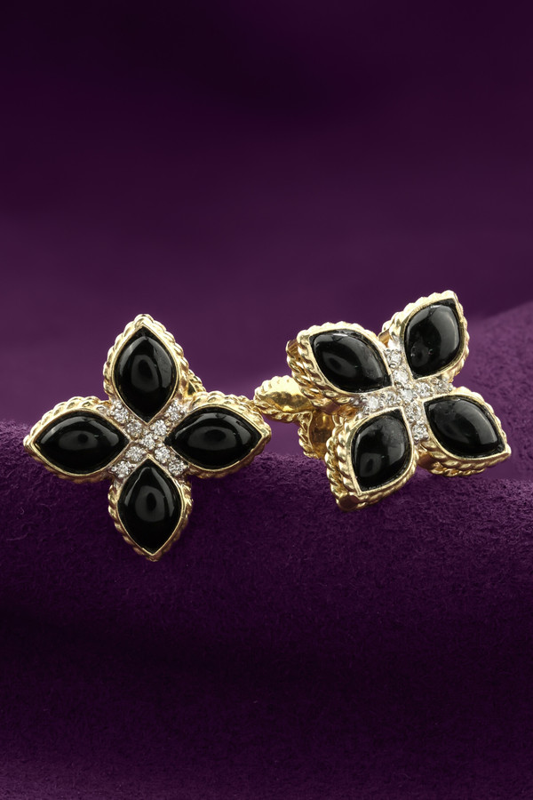 Серьги из лимонного золота c бриллиантами и ониксом