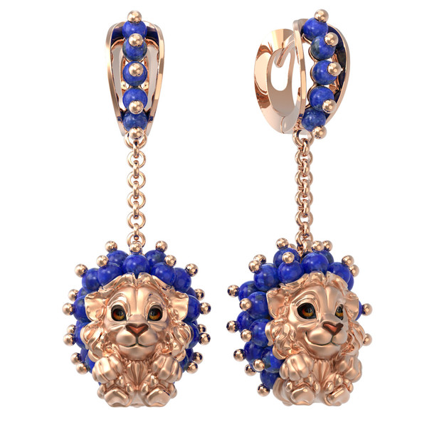 Серьги из золота c эмалью и лазуритом