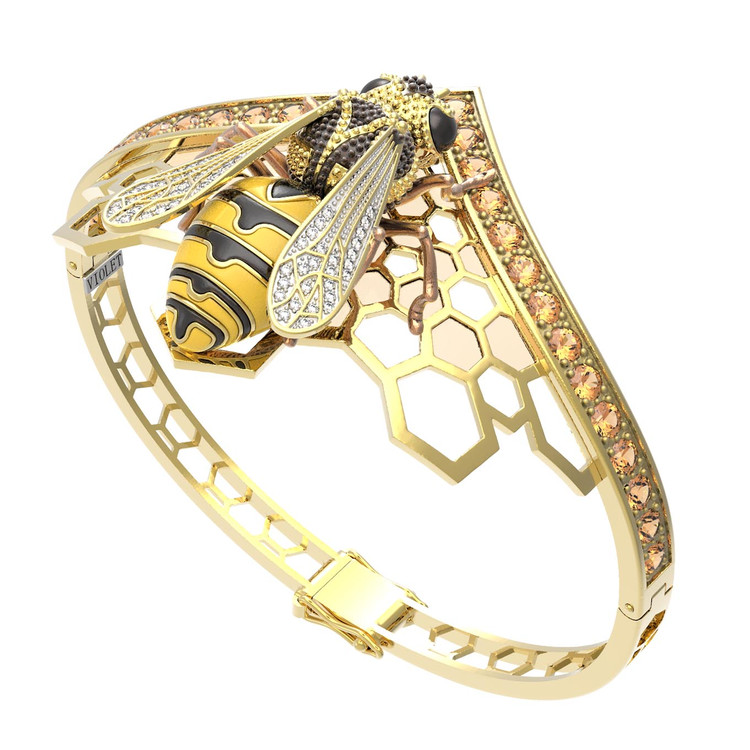 Браслет из лимонного золота c эмалью, фианитом, цитрином и эмалью