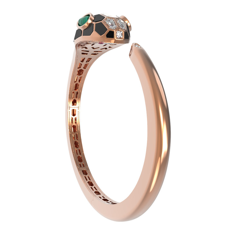 Браслет из золота c бриллиантами, рубином, ониксом, малахитом и перламутром