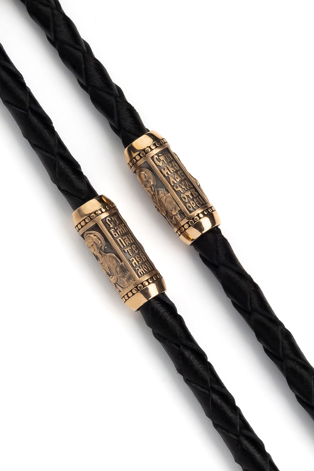 Гайтан из золота c кожаным шнурком