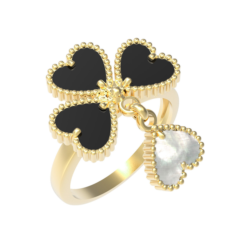 Кольцо из лимонного золота c ониксом и перламутром