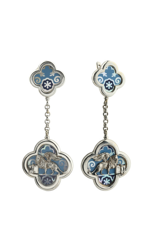 Серьги из белого золота c эмалью и перламутром