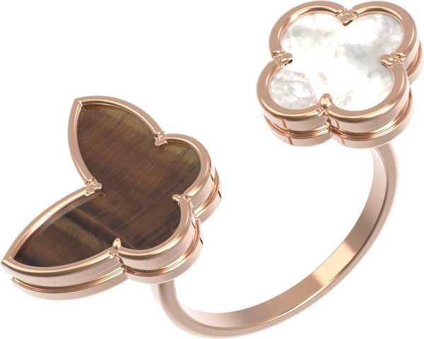 Кольцо из золота c тигровым глазом и перламутром