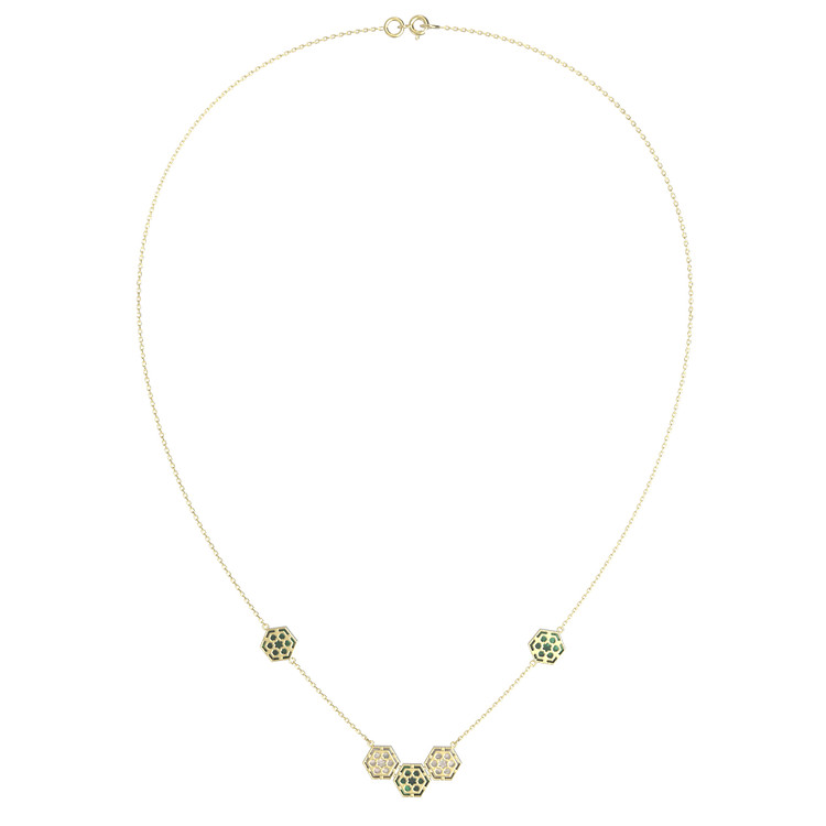 Колье из лимонного золота c малахитом и перламутром