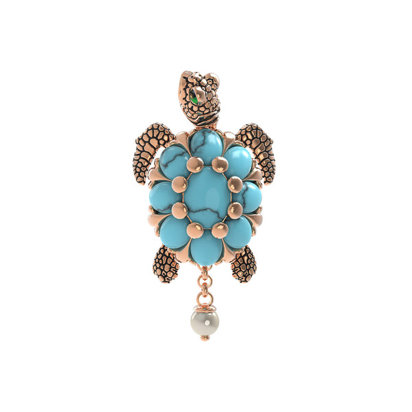 Подвеска из золота c эмалью, жемчугом и бирюзой
