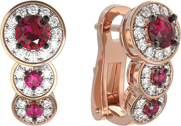 Серьги из золота c бриллиантами и рубином
