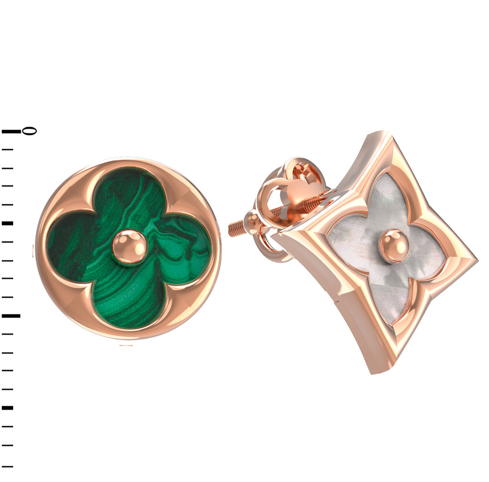 Серьги из золота c малахитом и перламутром