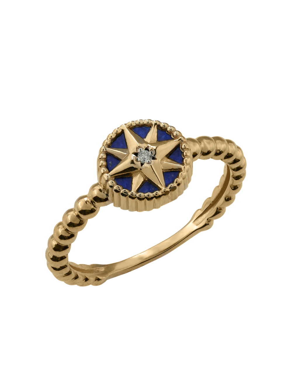 Кольцо из лимонного золота c бриллиантами и лазуритом