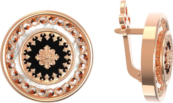 Серьги из золота c ониксом и перламутром