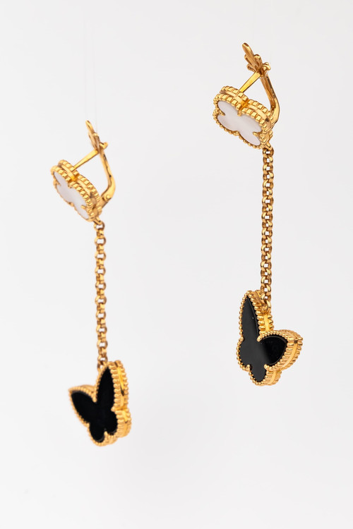 Серьги из золота c ониксом и перламутром