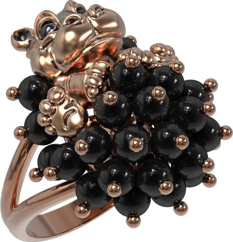 Кольцо из золота c эмалью и ониксом