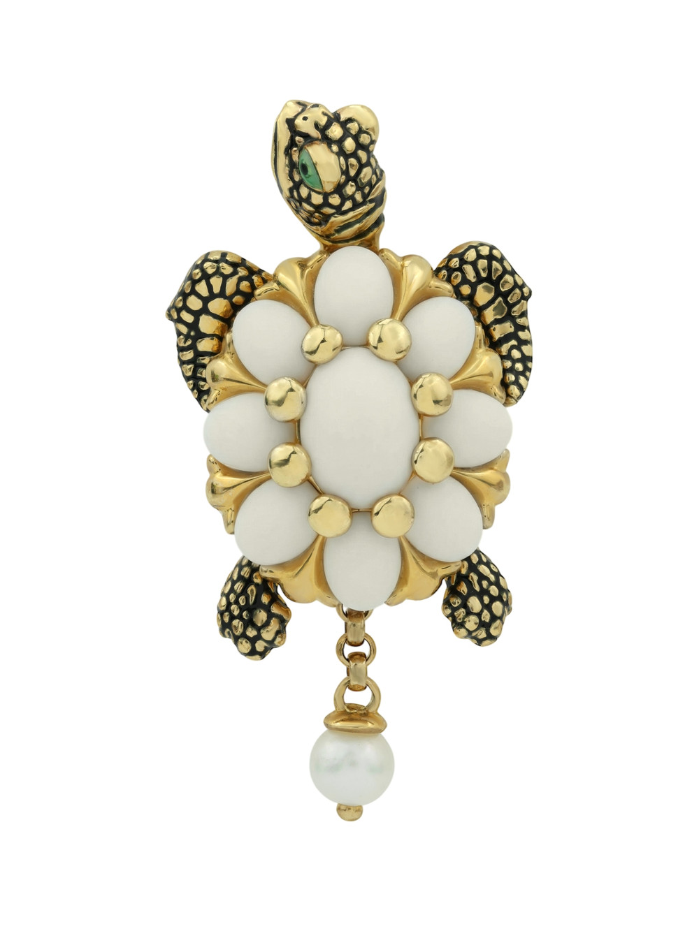 Подвеска из лимонного золота c эмалью, жемчугом и бивнем мамонта