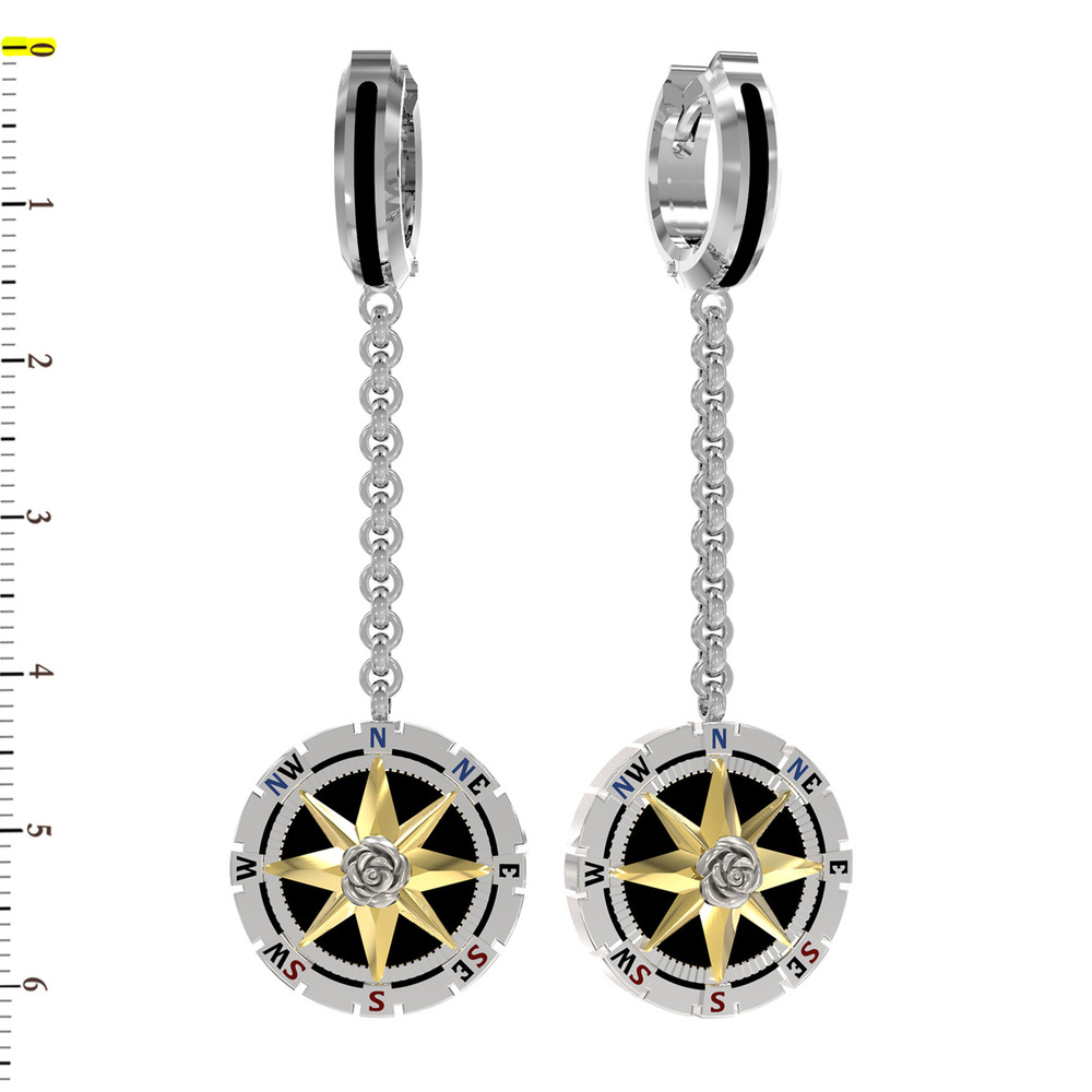 Серьги из белого золота c эмалью и ониксом