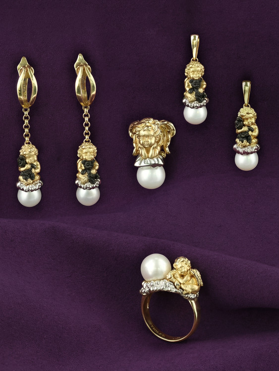 Серьги из лимонного золота c жемчугом