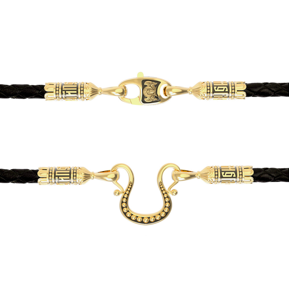 Гайтан из лимонного золота c кожаным шнурком