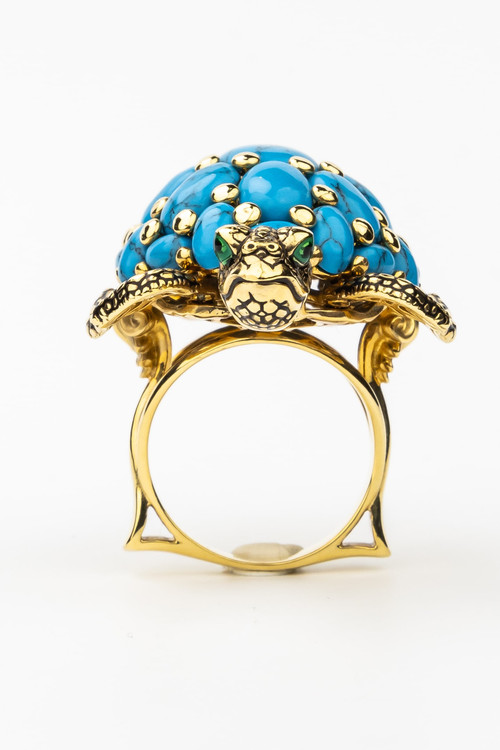 Кольцо из лимонного золота c эмалью и бирюзой