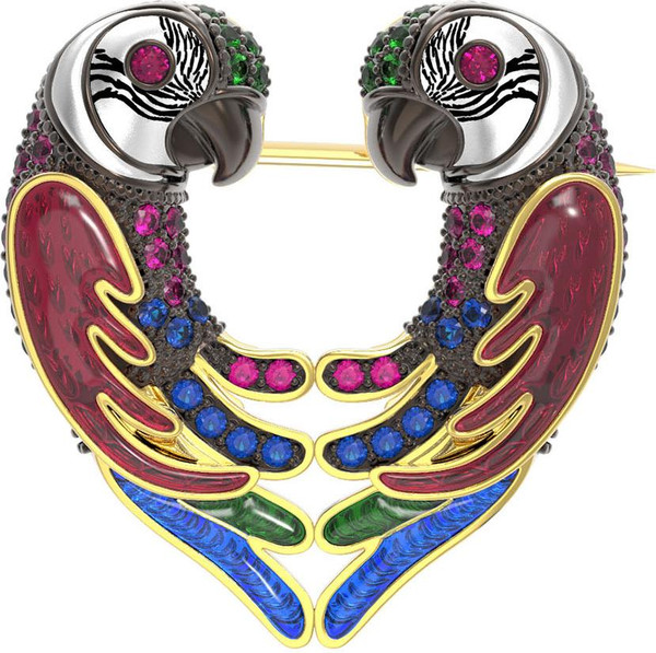 Брошь из лимонного золота c эмалью и фианитом