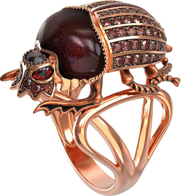 Кольцо из золота c эмалью, фианитом и гранатом