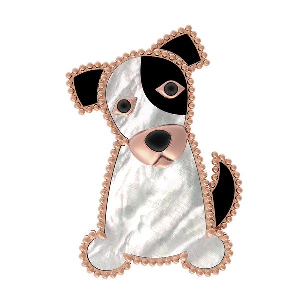 Брошь из золота c эмалью, ониксом и перламутром