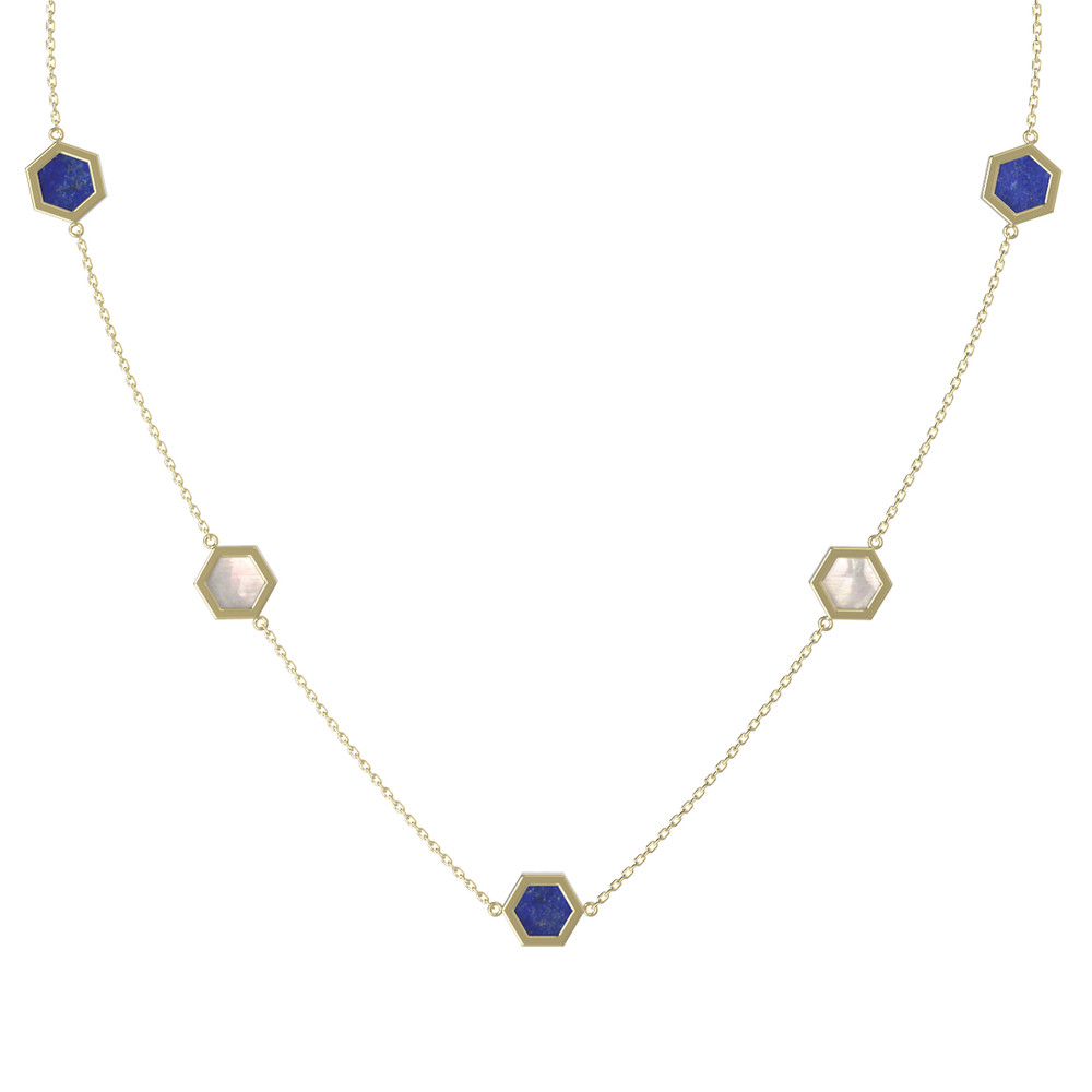 Колье из лимонного золота c лазуритом и перламутром