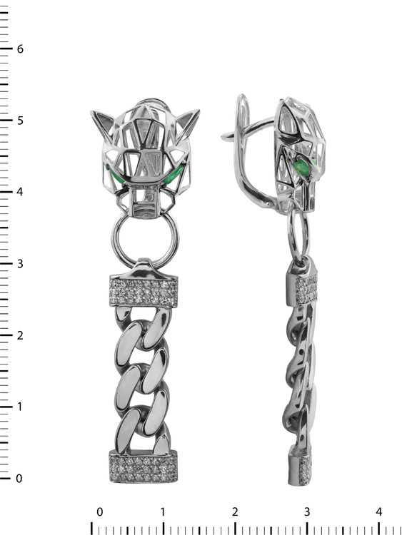 Серьги из белого золота c бриллиантами и изумрудом