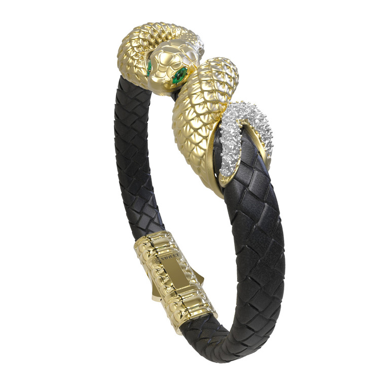 Браслет из лимонного золота c бриллиантами, изумрудом и шнурком