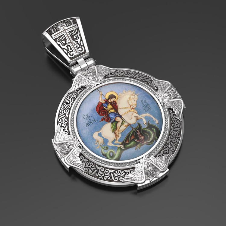 Образок из белого золота c эмалью, иконописью и темперой