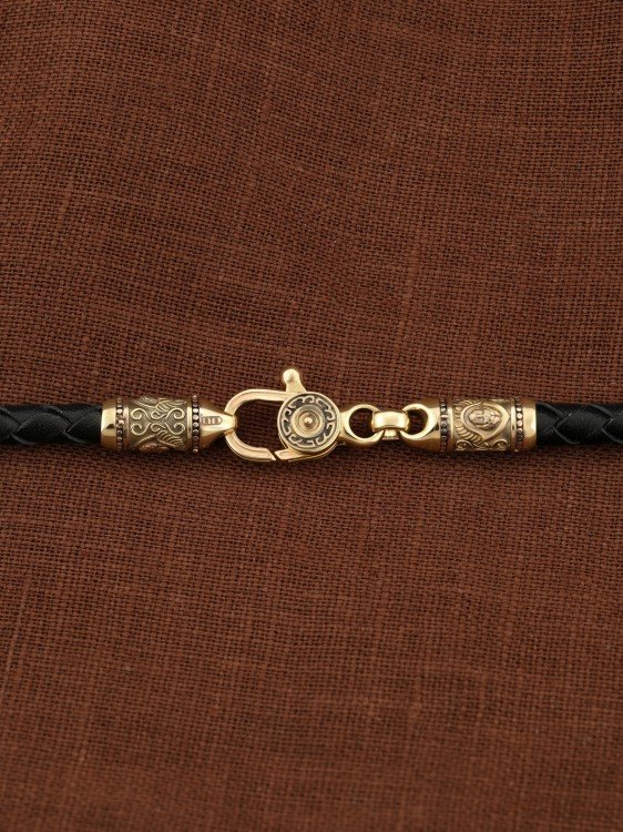 Гайтан из лимонного золота c кожаным шнурком