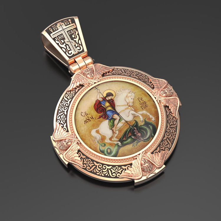 Образок из золота c эмалью, иконописью и темперой