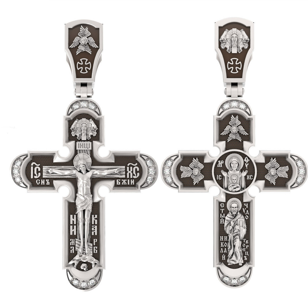 Крест из белого золота c бриллиантами