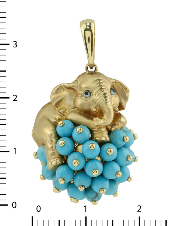 Подвеска из лимонного золота c эмалью и бирюзой