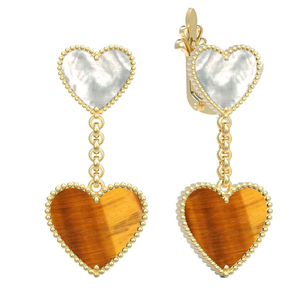 Серьги из лимонного золота c тигровым глазом и перламутром