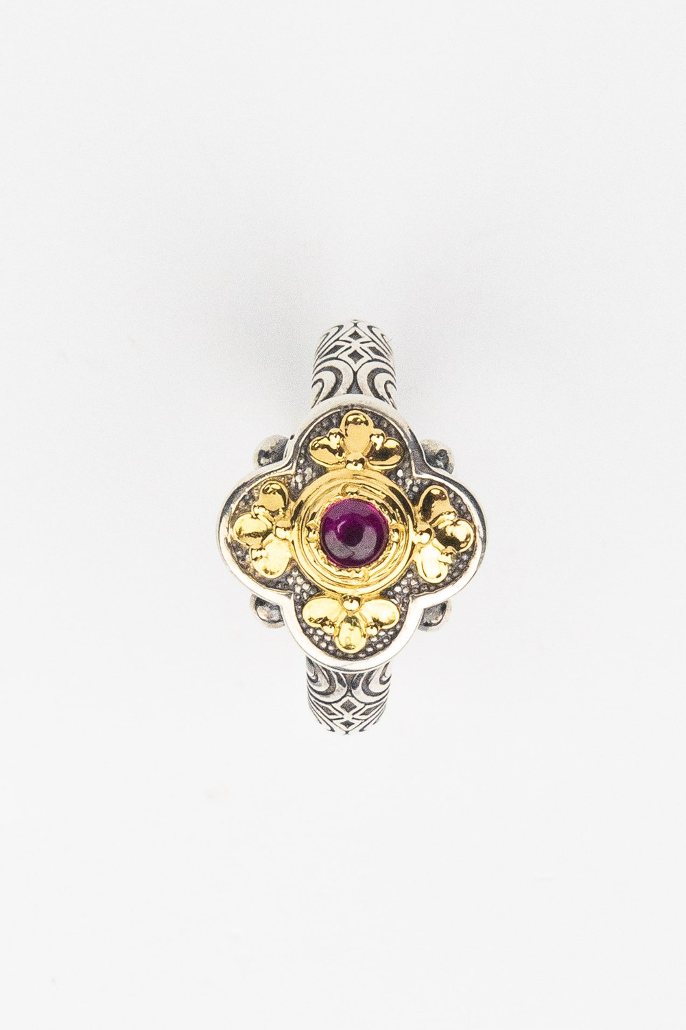 Кольцо из серебра и золота c рубином и рубином