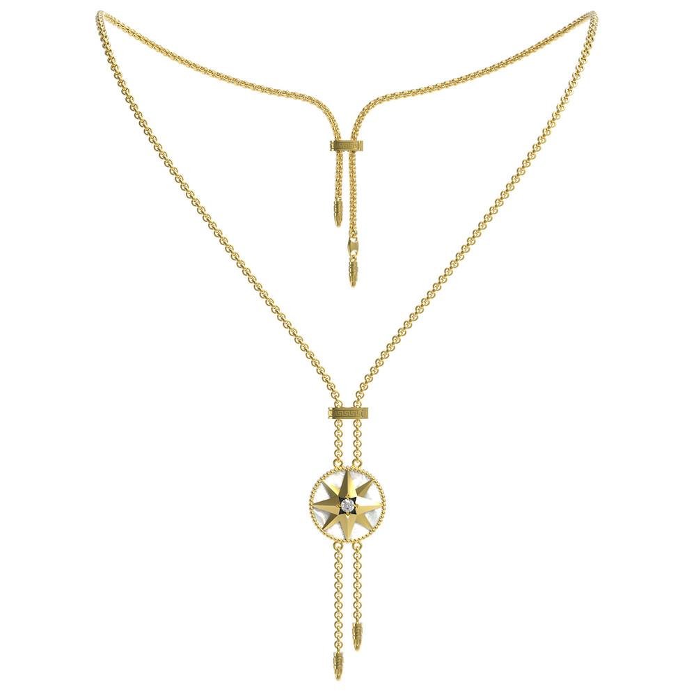 Колье из лимонного золота c фианитом, тигровым глазом и перламутром